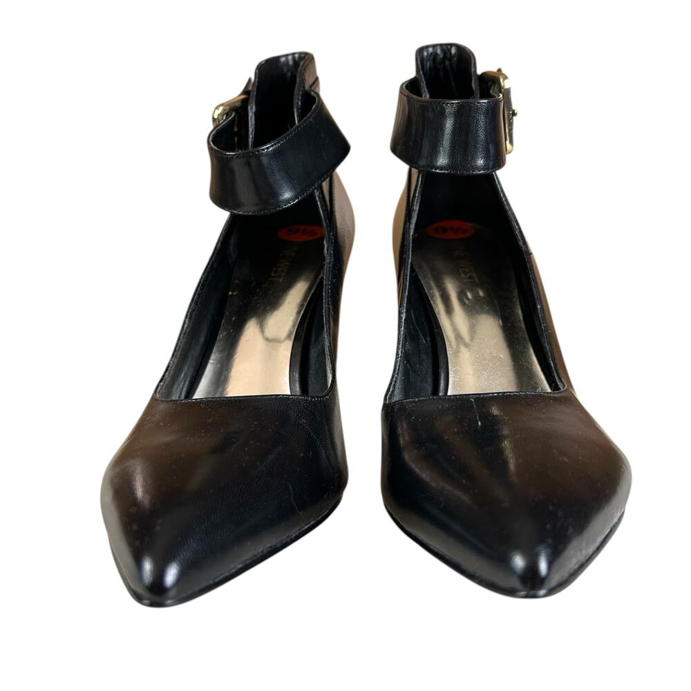 Nine West Pegglu Pumps Size 9.5M Black Leather Ankle Strap Stiletto Office Heels - Picture 5 of 12